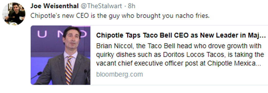 CHIPOTLE PONE SU ESPERANZA EN EL DIRECTOR EJECUTIVO DE TACO BELL